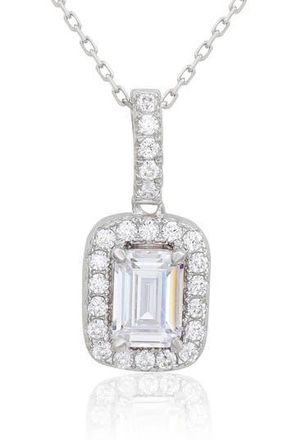 Suzy Levian Sterling Silver Emerald Cut Cubic Zirconia Pendant Necklace in Metallic Silver at Nordstrom Rack