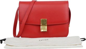 Celine Celine Red Calfskin Medium Classic Box Shoulder Bag (Authentic Pre-Loved)