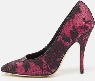 Moschino Black/purple Lace And Mesh Pointed Toe Pumps