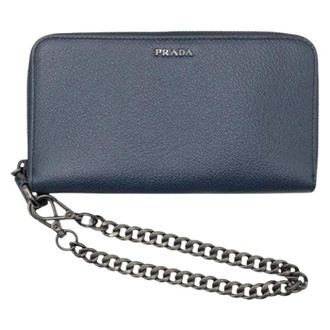 Prada Pre-owned Clutches, male, Blue, Size: ONE SIZE Pre-owned Leather Long Wallet