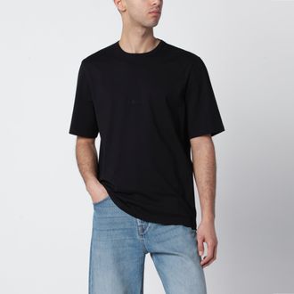 Saint Laurent T-shirt oversize nera con ricamo logo