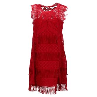 Alberta Ferretti Alberta Ferretti mini-jurk met land- en franjedetails in rood acetaat