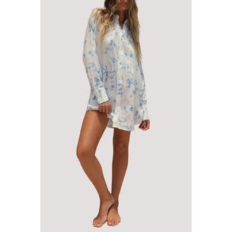 Stone Fox Swim Print Long Sleeve Cover-Up Shirtdress in Sky Dream at Nordstrom, Size X-Small