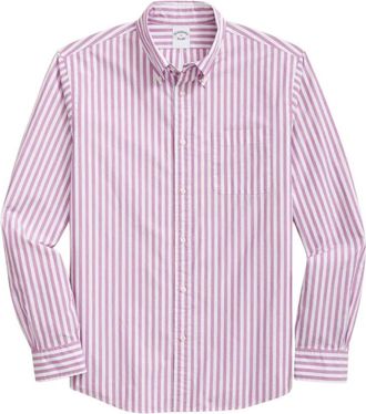 Brooks Brothers Regular Fit Gestreepte Poplin Knoop-Down Overhemd - Heren - Casual Overhemden - Paars - S - Katoen - Overhemden