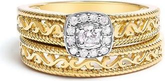 House of Brilliance 14K Yellow Gold Plated Silver 1/5 Ctw Diamond Halo and Milgrain Bridal Ring Set at Nordstrom, Size 12
