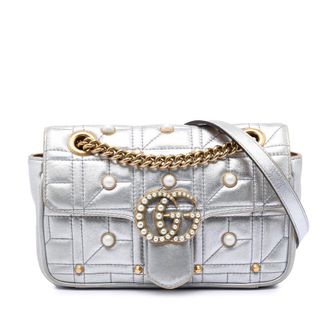 Gucci Pre-owned Gucci Small Pearly GG Marmont Pearl Studded Matelasse Leather Shoulder Bag Ladies XHTZ6E1CFH01IGEF