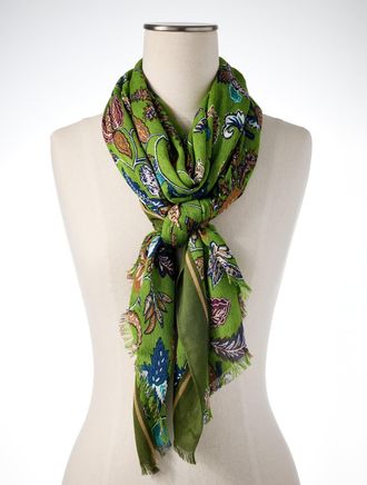 Talbots Western Poppy Oblong Scarf - Deep Forest - 001 Talbots