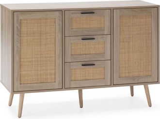 HOMN Aparador 3 cajones y 2 puertas color roble, 120 cm ancho