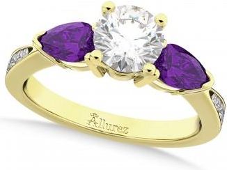 Allurez Round Diamond & Pear Amethyst Engagement Ring 18k Yellow Gold (1.29ct)