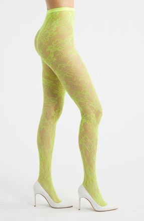High Heel Jungle Lola Floral Lace Tights in Yellow at Nordstrom