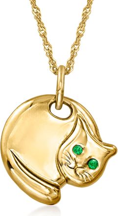 Ross-Simons Italian 18kt Gold Over Sterling Curled-Up Cat Pendant Necklace
