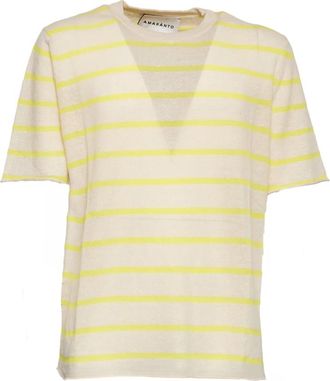Amaranto Girocollo Fantasia a righe - Heren - Ronde hals truien - Beige - L - Truien & Vesten