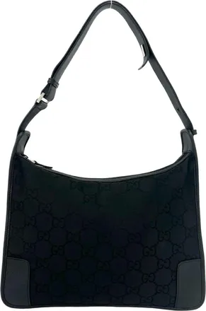 Gucci Black Canvas Leather Handbag Shoulder Bag Tote Bag (Pre-Owned)