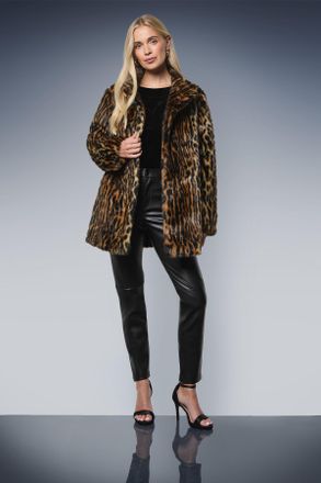 Wallis Womens Petite Leopard Faux Fur Coat - Size 10 UK