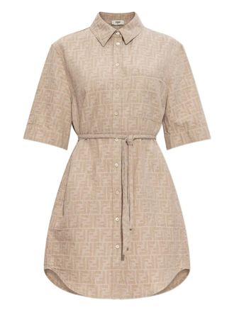 Fendi monogram-logo shirt dress - Neutrals