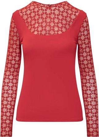 Givenchy Long Sleeve Tops, female, Red, Size: S Monogram 72 Tulle Slim Fit Top