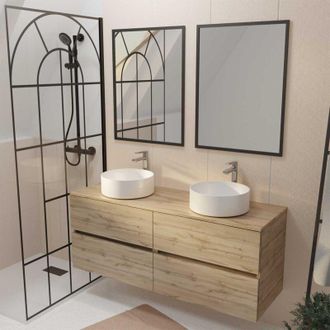 Aurlane Aurlane - Mueble Ba&ntilde;o 120cm 4 Cajones Roble, Lavabos Blancos &Oslash;36cm, 2 Espejos 60x80