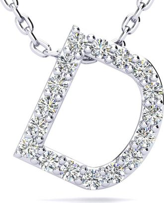 SuperJeweler Block Initial Necklace In Sterling Silver With Real Diamonds, With Free 18 Inch Chain