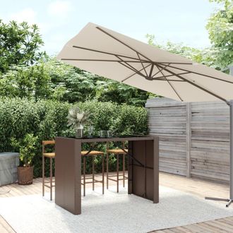 vidaXL Mesa Alta Bar Superficie Vidrio Rat&aacute;n Pe Marr&oacute;n 145x80x110 Cm Vidaxl