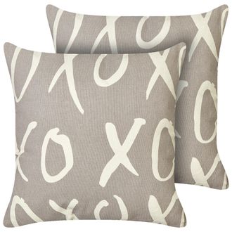Beliani Beliani - Conjunto De 2 Cojines Decorativos De Algod&oacute;n Impreso Xo Patr&oacute;n Gris Telopea