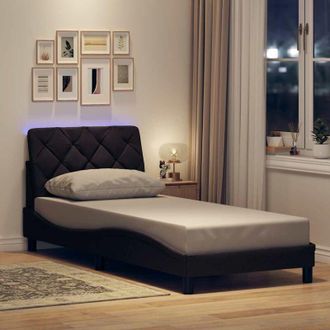 vidaXL Vidaxl - Estructura Cama Con Led Sin Colch&oacute;n Tela Marr&oacute;n Oscuro 90x200cm