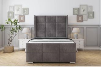 Sloomy Beaumont Naples Bed Frame With 50 Upholstered Wingback Headboard in Grey | Size: Single