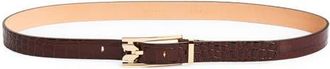 Victoria Beckham Dorian Croc Embossed Leather Belt in Dark Brown at Nordstrom, Size 100