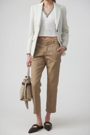 Brunello Cucinelli Light Taupe Cotton Straight Trousers, Brand Size 44 (US Size 10)