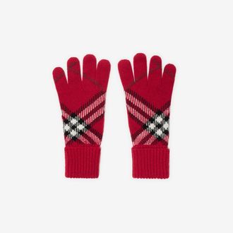 Burberry Check Cashmere Blend Gloves, Size: S/M