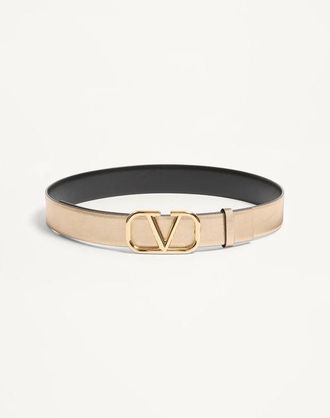 Valentino Garavani Vlogo Signature Reversible Belt In Metallic And Shiny Calfskin 30 Mm Wo
