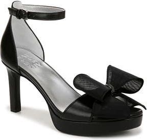 Naturalizer Always Bow Ankle Strap Platform Sandal in Black Faux Leather at Nordstrom Rack, Size 8.5