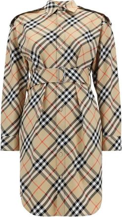 Burberry Geruite Chemisier Jurk met Riem - Dames - Shirt Kleedjes - Veelkleurig - 3XS - Kleedjes