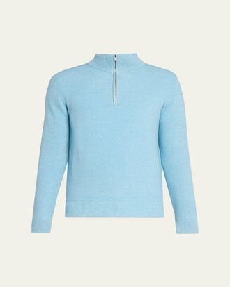 Fioroni Cashmere Mens Cashmere/Linen Melange Ribbed-Knit Half-Zip Sweater