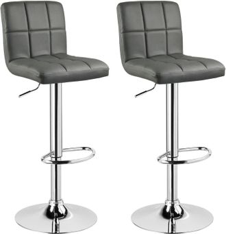 Woltu Woltu Tabouret De Bar En Cuir Artificiel, Lot De 2, Si&egrave;ge Bien Rembourr&eacute;, Tabouret De Bar Pivotant, Ajustable En Hauteur, Gris