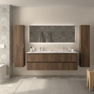 Cygnus Bath Mueble De Ba&ntilde;o Kira 160cm Nogal 4 Cajones Lavabo Vilna 2 Pozas Solid Surface