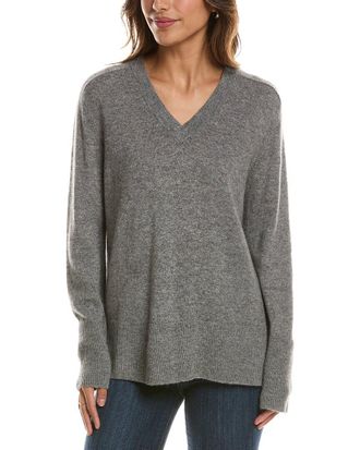 Fort&eacute; Cashmere Hi Low Easy V-Neck 100% Cashmere Sweater