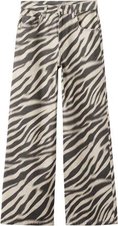 Mango Zebra Print Straight Leg Jeans in Off White at Nordstrom, Size 10