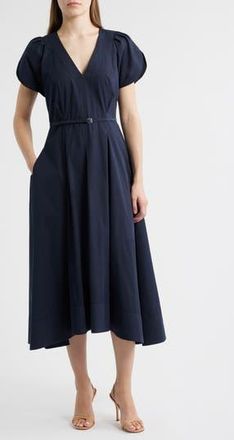 BOSS Demnilia Belted Cotton Blend Midi Dress in Sky Captain at Nordstrom Rack, Size 2