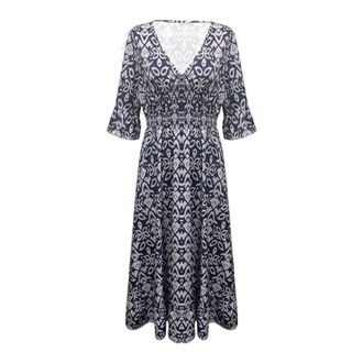 Generic AMDOLE Women Casual Dresses with Pockets Ladies Dress Casual Print V Neck High Waist Maxi Dress Dress for Women (C1-Navy, XL)