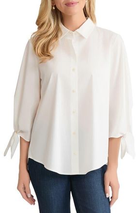 Jones New York Tie Sleeve Front Button Shirt in Nyc White at Nordstrom, Size Medium