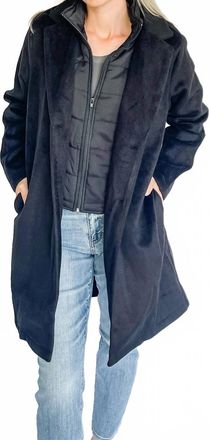 Hem & Thread Velvet Touch Longline Coat In Black