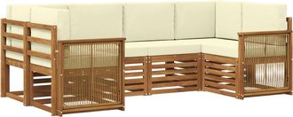 vidaXL Conjunto De Sof&aacute;s De Exterior 5 Uds. Natural Y Crema Vidaxl
