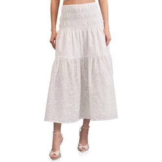 Avec Les Filles Embroidered Eyelet Smocked Cotton Midi Skirt in Ivory at Nordstrom Rack, Size X-Large