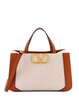 Valentino Garavani VLogo Shopper Canvas and Leather Small tote bag - Marrone