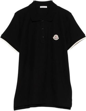 Moncler Logo Patch Katoenen Polo - Dames - Polos - Zwart - S - Katoen - Tops
