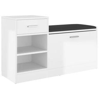 vidaXL Vidaxl - Banco Zapatero Madera De Ingenier&iacute;a Blanco Brillo 94,5x31x57 Cm