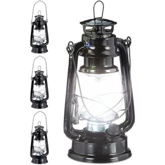 Relaxdays 4x Lanterna LED, Lampada Decorativa Retr&ograve; per Finestre o da Giardino, a Batteria, Nero