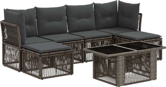 vidaXL Conjunto De Sof&aacute;s De Jard&iacute;n 7 Uds. Gris Rat&aacute;n Sint&eacute;tico Vidaxl
