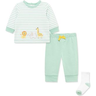 Little Me Safari Shirt, Joggers & Socks Set in Green at Nordstrom, Size 12M