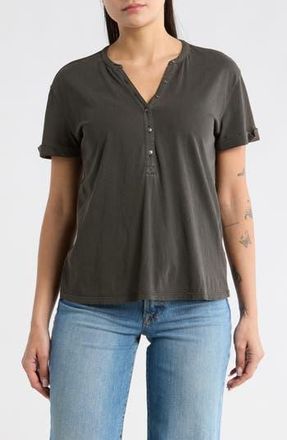 Melrose and Market Washed Cotton Henley T-Shirt in Black Jet at Nordstrom Rack, Size Xx-Small